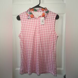 Lands' End x Draper James pink gingham sleeveless polo tank top size small